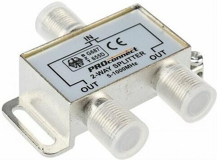 Делитель ТВ х 2 под F разъём 5-1000 МГц PROCONNECT фото 1