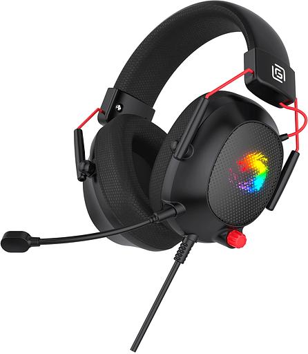 Наушники с микрофоном Оклик HS-L305G черный/красный 2м мониторные оголовье (2060511) фото 4