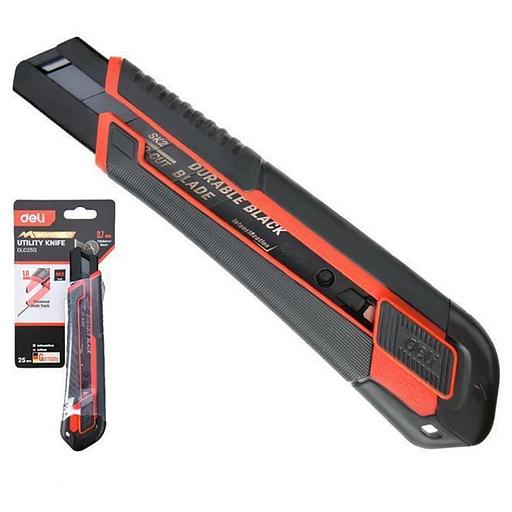 Технический нож Deli DL025G 25мм, полностью прорезиненный ударопрочный корпус, автоматическая блокировка фото 1