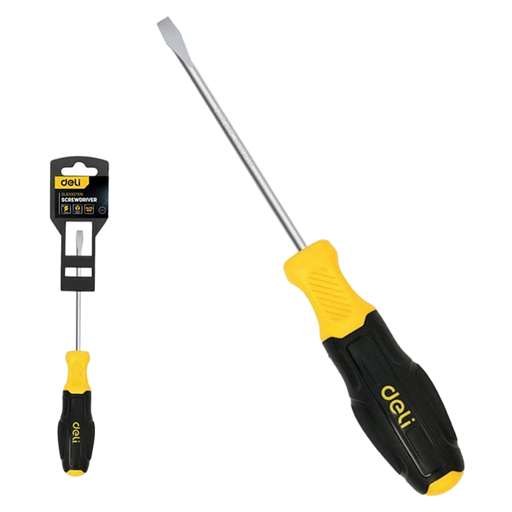 Шлицевая отвертка Deli DL6330751N 3х75мм сталь Cr-V, двухкомпонентная прорезиненная рукоять фото 1
