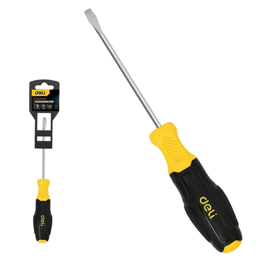 Шлицевая отвертка Deli DL6331001N 3х100мм сталь Cr-V, двухкомпонентная прорезиненная рукоять фото 1