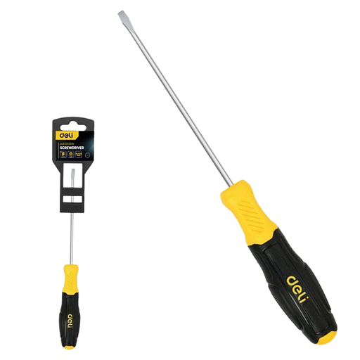 Шлицевая отвертка Deli DL6351251N 5х125мм сталь Cr-V, двухкомпонентная прорезиненная рукоять фото 1