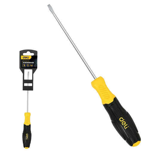 Шлицевая отвертка Deli DL6361001N 6х100мм сталь Cr-V, двухкомпонентная прорезиненная рукоять фото 1