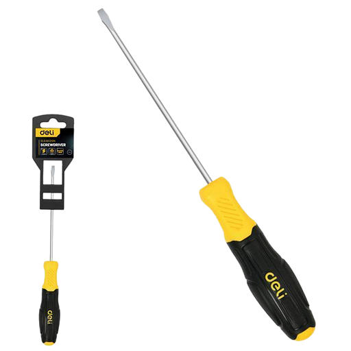 Шлицевая отвертка Deli DL6361251N 6х125мм сталь Cr-V, двухкомпонентная прорезиненная рукоять фото 1
