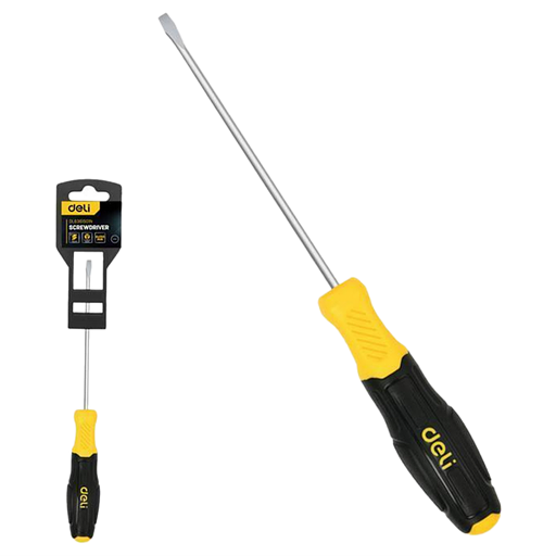 Шлицевая отвертка Deli DL6361501N 6х150мм сталь Cr-V, двухкомпонентная прорезиненная рукоять фото 1