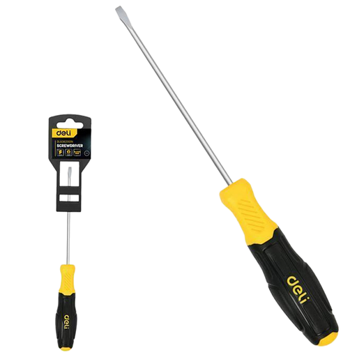Шлицевая отвертка Deli DL6362001N 6х200мм сталь Cr-V, двухкомпонентная прорезиненная рукоять фото 1