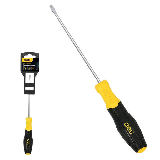 Шлицевая отвертка Deli DL6381501N 8х150мм сталь Cr-V, двухкомпонентная прорезиненная рукоять фото 1