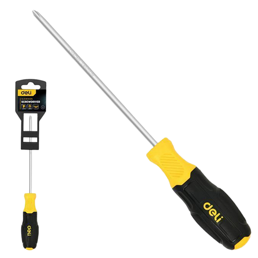 Крестовая отвертка Deli DL638300N PH3x300мм сталь Cr-V, двухкомпонентная прорезиненная рукоять фото 1