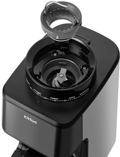 Кофемолка Kitfort КТ-7517 165Вт сист.помол.:жернова вместим.:275гр черный/серебристый фото 6