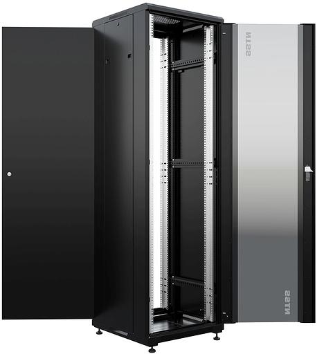 Шкаф коммутационный NTSS Премиум (NTSS-R42U6060GS-1BL) напольный 42U 600x600мм пер.дв.стекл металл 900кг черный 510мм 86кг 1987мм 20 металл фото 3