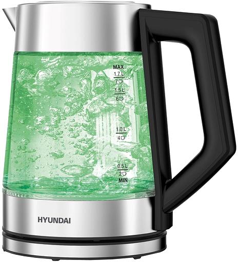Чайник электрический Hyundai HYK-G4402 1.7л. 2200Вт черный/серебристый корпус: стекло фото 2