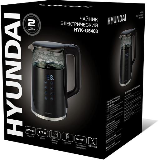 Чайник электрический Hyundai HYK-G5403 1.7л. 2200Вт черный корпус: стекло фото 3