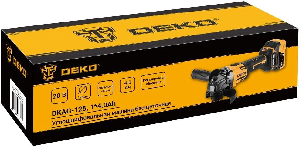 Углошлифовальная машина бесщеточная DEKO DKAG-125, 20В, 1*4.0Ач фото 3