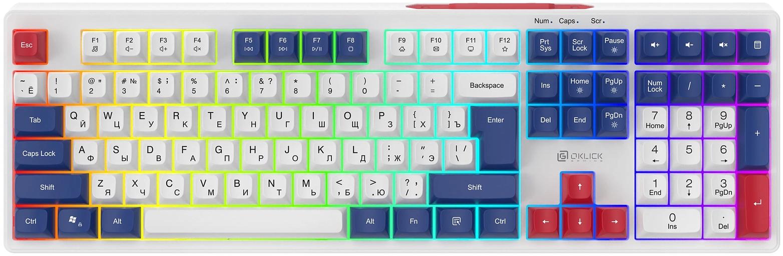 Клавиатура Оклик 725G белый/красный USB Multimedia for gamer LED (2070294) фото 1