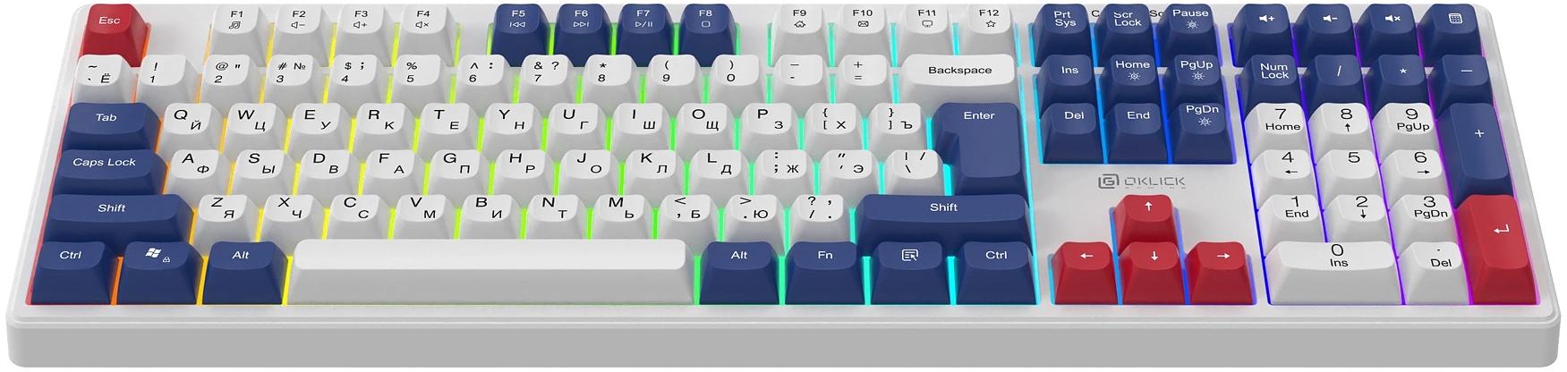 Клавиатура Оклик 725G белый/красный USB Multimedia for gamer LED (2070294) фото 2