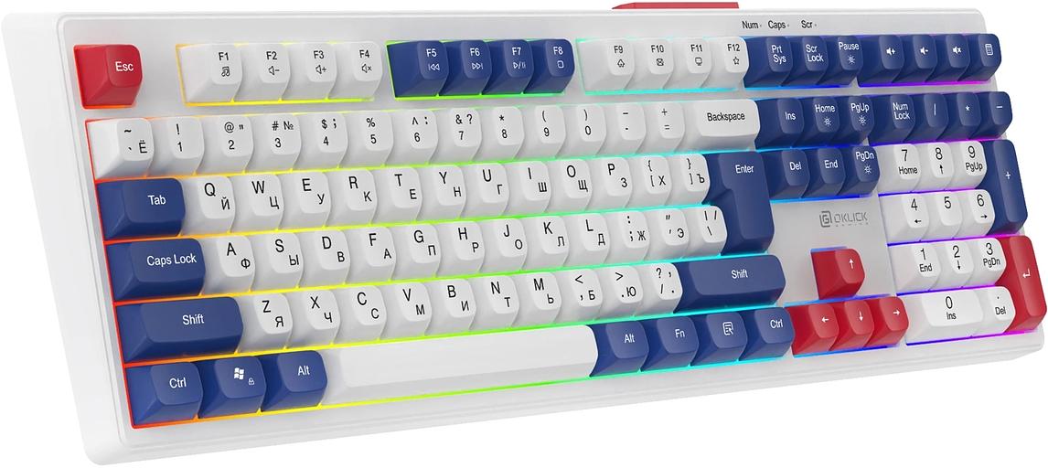 Клавиатура Оклик 725G белый/красный USB Multimedia for gamer LED (2070294) фото 4