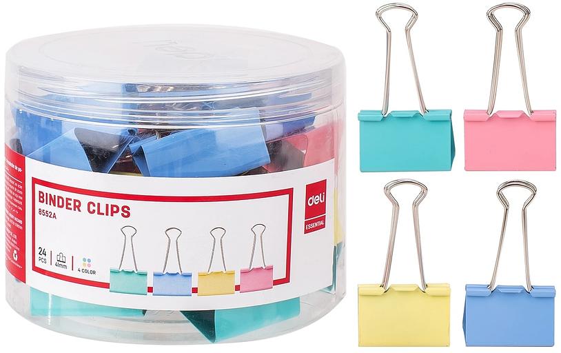 Зажимы Deli E8552A металл 41мм ассорти (упак.:24шт) пластиковая коробка фото 1
