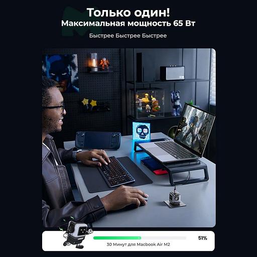 Сетевое зарядное устройство UGREEN CD361 (35291) UNO 65W USB-A+2*USB-C Robot GaN Tech Fast Charger E фото 7