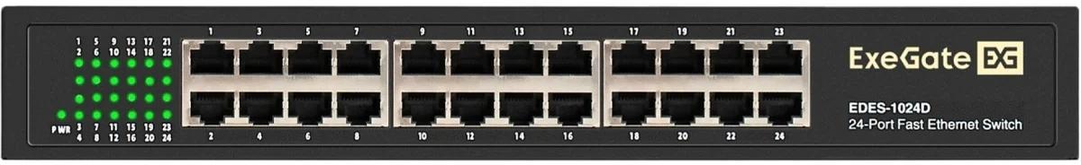 Коммутатор неуправляемый ExeGate EDES-1024D (24-портовый UTP 10/100Mbps, металлический корпус, с возможностью установки в стойку) фото 2