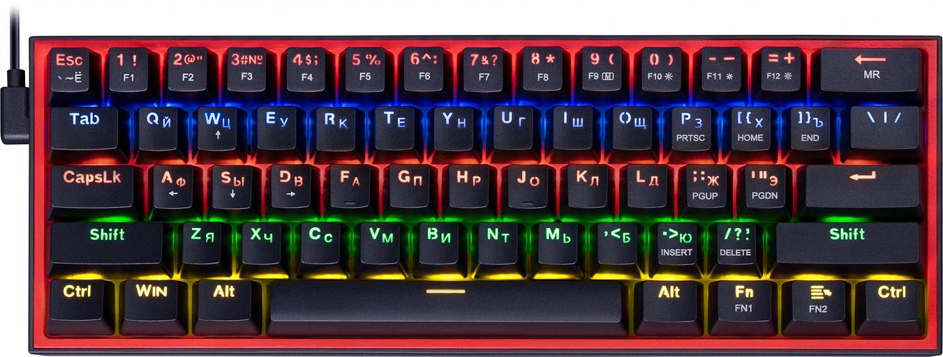 Клавиатура REDRAGON (72594) Fizz RU,Rainbow,красные свитчи фото 1