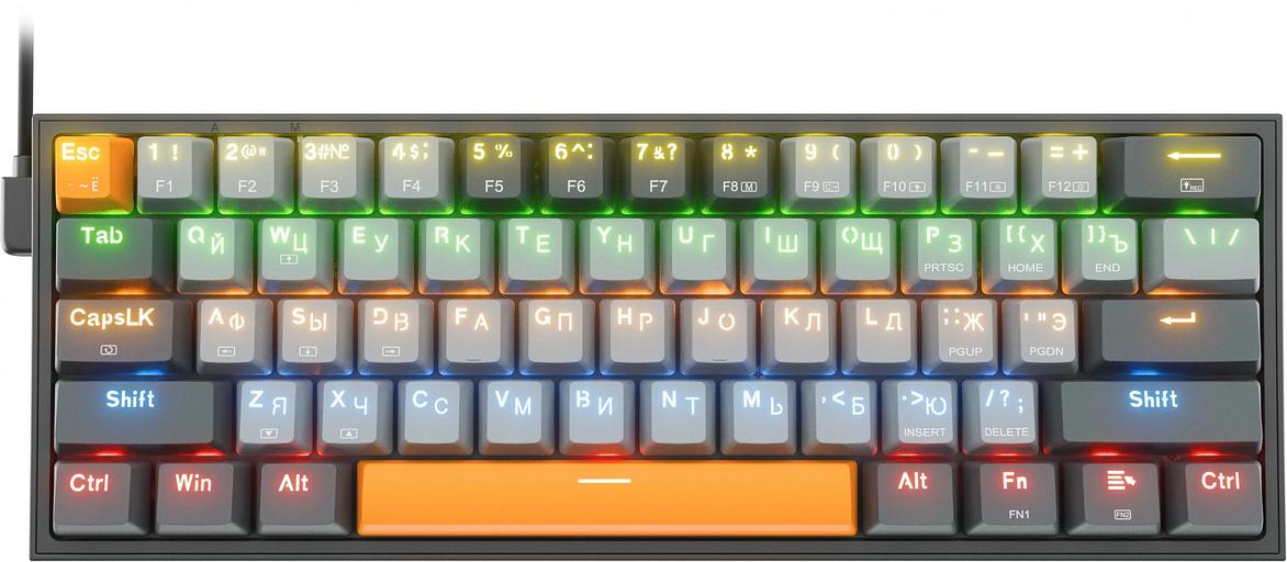 Клавиатура REDRAGON (72599) Fizz RU,Rainbow,красные свитчи, механическая фото 1