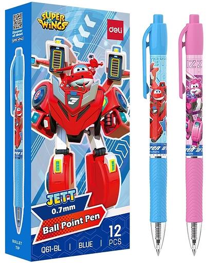 Ручка шариков. автоматическая Deli Super Wings (EQ61-BL) ассорти d=0.7мм син. черн. 1стерж. пулевидный пиш. наконечник кругл. резин. манжета чернила пониженной вязкости фото 1