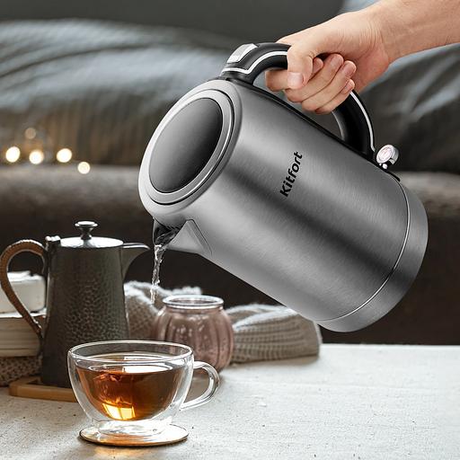 Чайник электрический Kitfort КТ-6175 1.7л. 2200Вт серебристый/черный корпус: металл/пластик фото 8