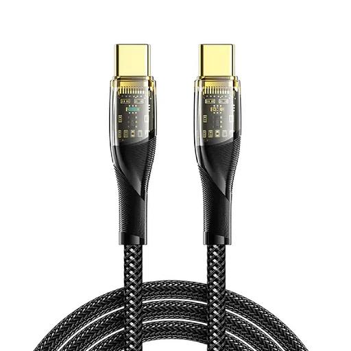 Кабель Type-C – Type-C, 5А, 100Вт, 1м, в черной нейлоновой оплетке со световой индикацией REXANT фото 1