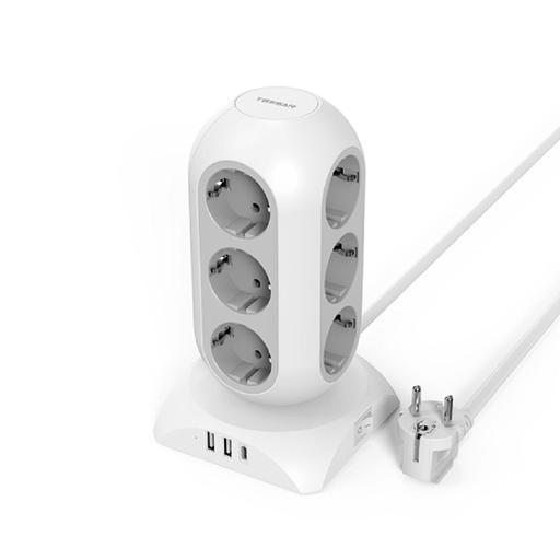 TESSAN TPS02-DE-C Сетевой фильтр с 12 розетками 220В, 2 USB-A портами, 1 USB-C портом и переключателем {80004242} фото 1
