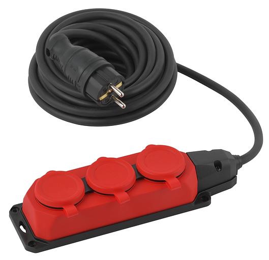 Удлинитель силовой UK-3e-3x1,5-5m-IP44(KG) с заземлением 3 розетки каучук 5м КГ 3х1,5мм2 IP44 фото 1