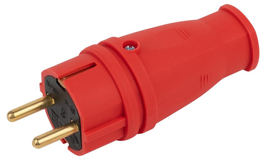 Вилка VX10-R-IP44 каучуковая c заземлением 16А IP44 прямая красная фото 1
