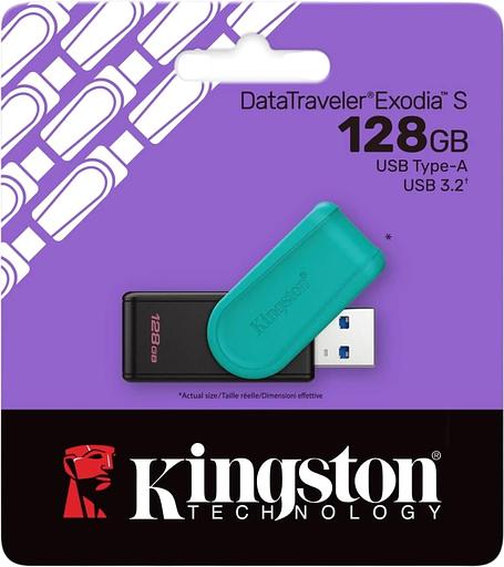 Флеш Диск Kingston 128GB DataTraveler Exodia S DTXS/128GB USB3.2 бирюзовый/черный фото 3