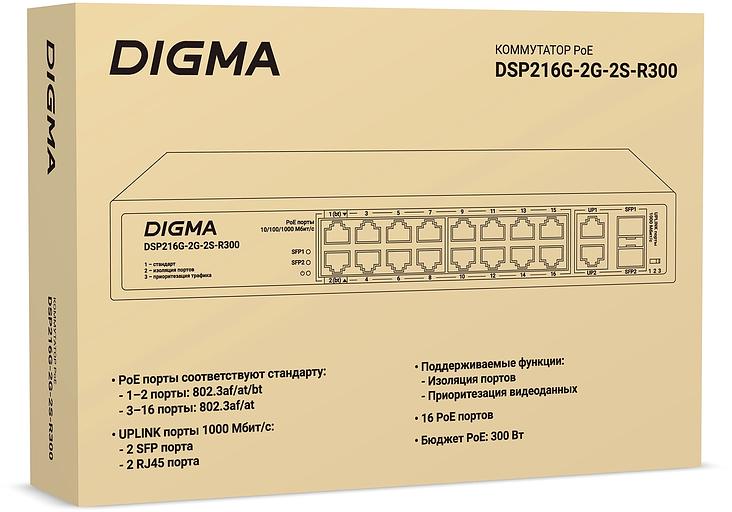 Коммутатор Digma DSP216G-2G-2S-R300 (L2) 18x1Гбит/с 2SFP 16PoE 16PoE+ 2PoE++ 300W неуправляемый фото 5