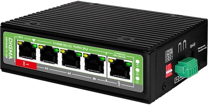 Коммутатор Digma DSP404F-1F-200 (L2) 5x100Мбит/с 4PoE 4PoE+ 1PoE++ 200W неуправляемый фото 2