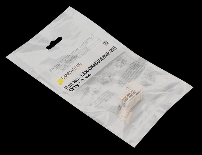 Модуль Keystone, RJ45, неэкранированный, кат.5E, со встроенной шторкой, 90 градусов, белый фото 2