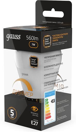Лампа светодиодная Gauss 105102107-D 7Вт цок.:E27 св.свеч.бел.теп. (упак.:1шт) фото 5