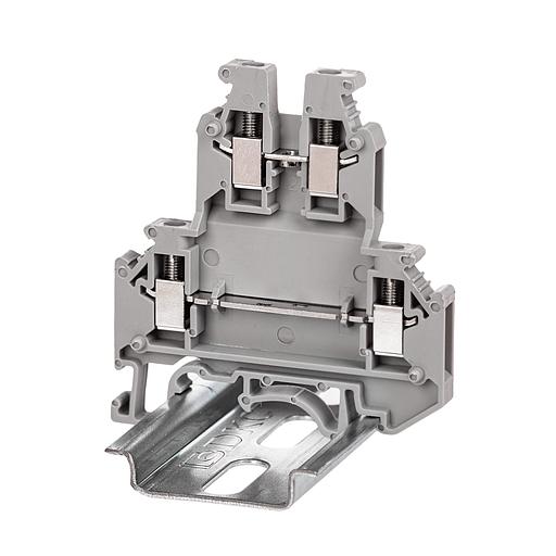 Клемма двухуровневая, винтовой зажим, 4 точки подключения, 2.5 кв.мм, серая фото 1