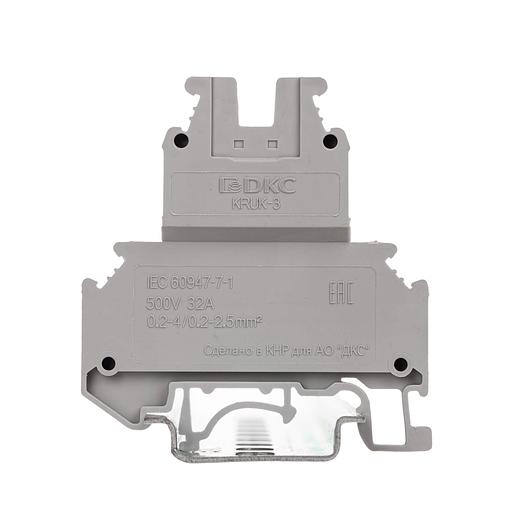 Клемма двухуровневая, винтовой зажим, 4 точки подключения, 2.5 кв.мм, серая фото 2