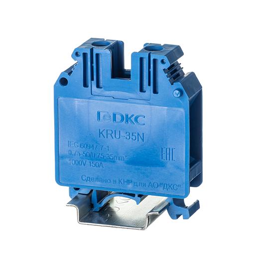 Клемма проходная, винтовой зажим, 2 точки подключения, 35 кв.мм, синяя фото 1