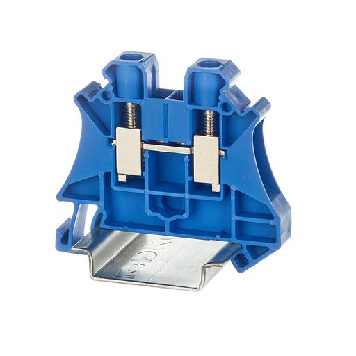 Клемма проходная, винтовой зажим, 2 точки подключения, 6 кв.мм, синяя фото 1