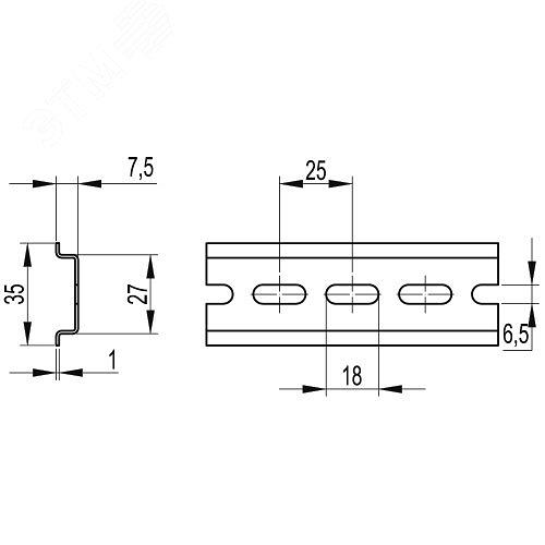 DIN-рейка перфорированная OMEGA 35х7,5, 1000 мм. фото 2