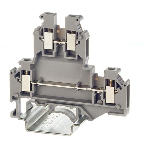 Клемма двухуровневая, винтовой зажим, 4 точки подключения, 4 кв.мм, серая фото 1