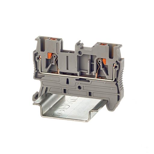 Клемма проходная, зажим push-in, 2 точки подключения, 2.5 кв.мм, серая фото 1