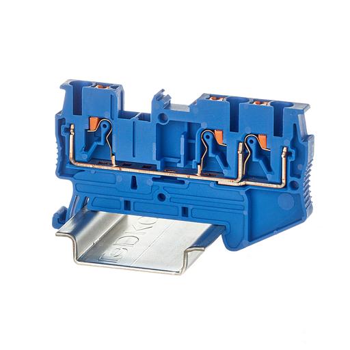 Клемма проходная, зажим push-in, 3 точки подключения, 2.5 кв.мм, синяя фото 1