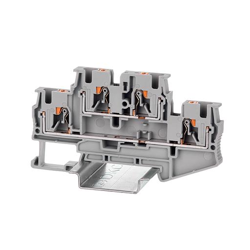 Клемма двухуровневая, зажим push-in, 4 точки подключения, 4 кв.мм, серая фото 1