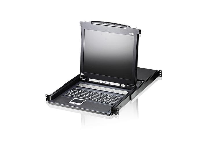 Переключатель/switch, KVM, 1 user консоль LCD/ЖК 19 =16 cpu/портов/port PS2/USB+VGA, с KVM-шнурами PS2 1х1.8м.;USB 1x1.8м., 1280x1024, 1U 19, исп.спец.шнуры, OSD, каскад 256, лат./рус.клав ATEN CL1316NR фото 1
