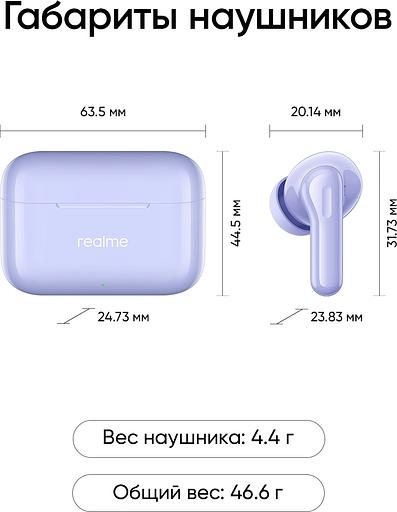 Гарнитура внутриканальные Realme Buds T200 фиолетовый беспроводные bluetooth в ушной раковине (6941764462083) фото 4