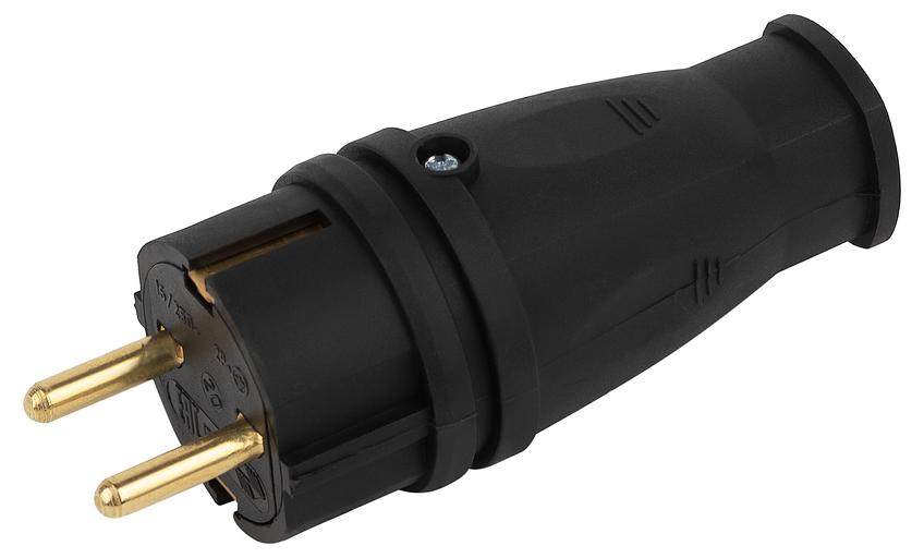 Вилка VX10-B-IP44 каучуковая c заземлением 16А IP44 прямая черная фото 1