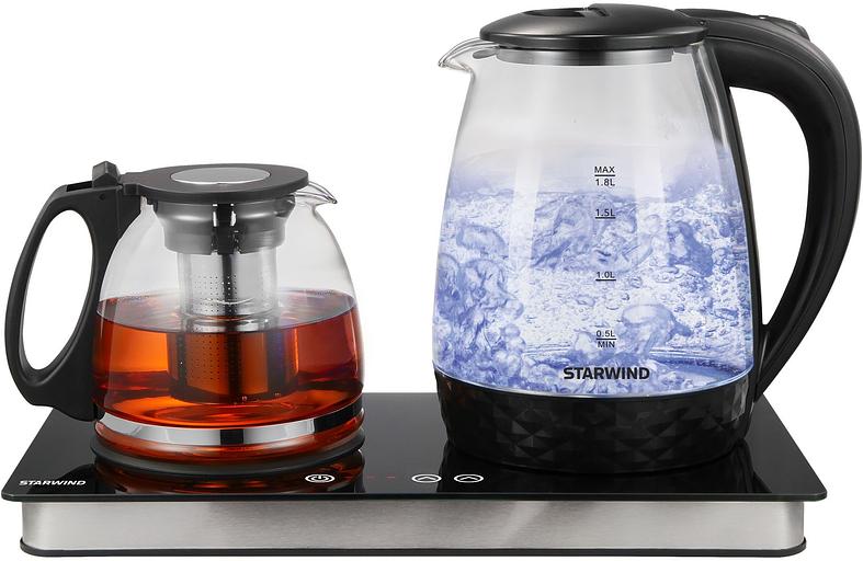 Чайник электрический Starwind SKG4044 1.8л. 1800Вт черный/серебристый корпус: стекло фото 1