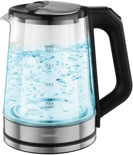 Чайник электрический Starwind SKG2112 2л. 1800Вт черный/прозрачный корпус: стекло фото 1